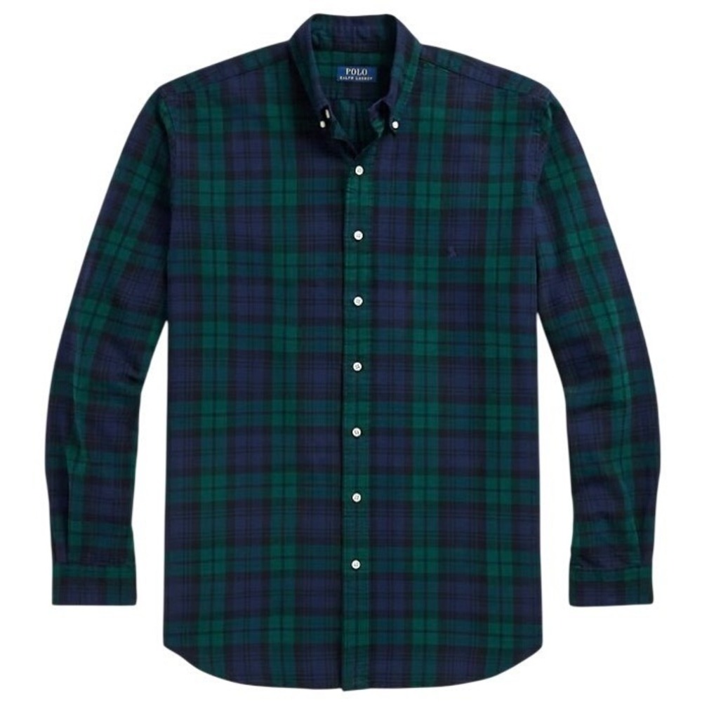 Polo Ralph Lauren Mens Slim Fit Black Watch Plaid Button Down Shirt Green Blue L